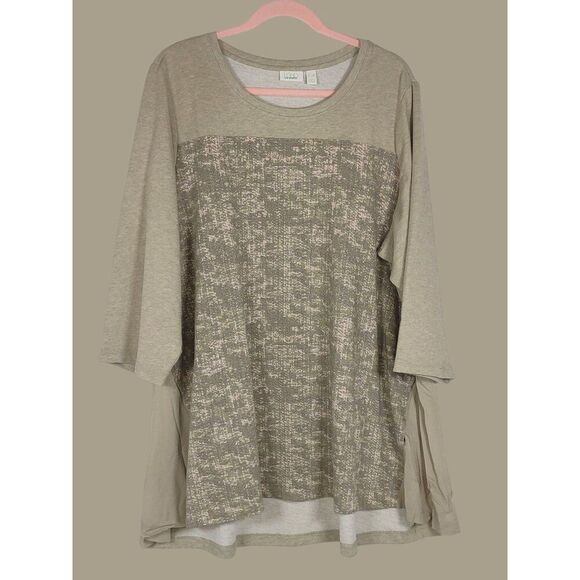 Logo Lounge Green French Terry Mixed Media Top with Godets and Pockets Size 3X - Picture 1 of 7